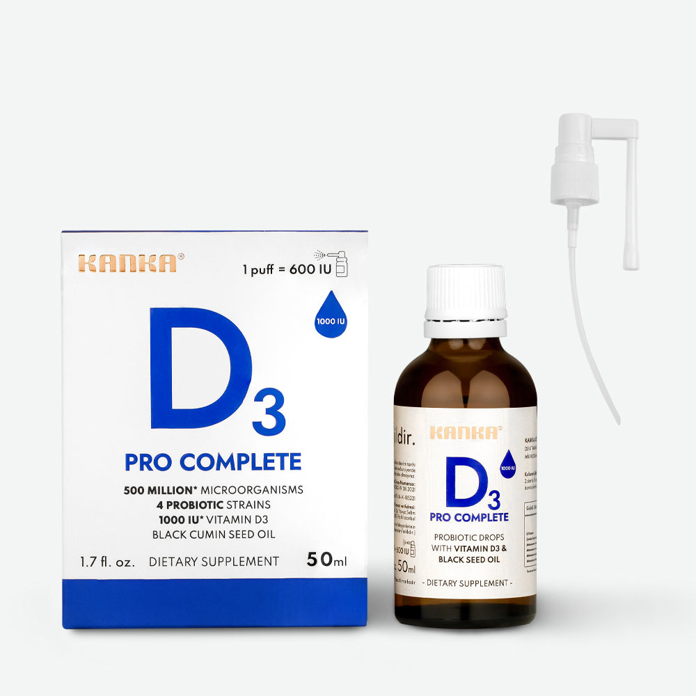 D3 Pro Complete Vitamin D3 Damla + Probiyotik + Çörek Otu Yağı Damla & Sprey 50ml